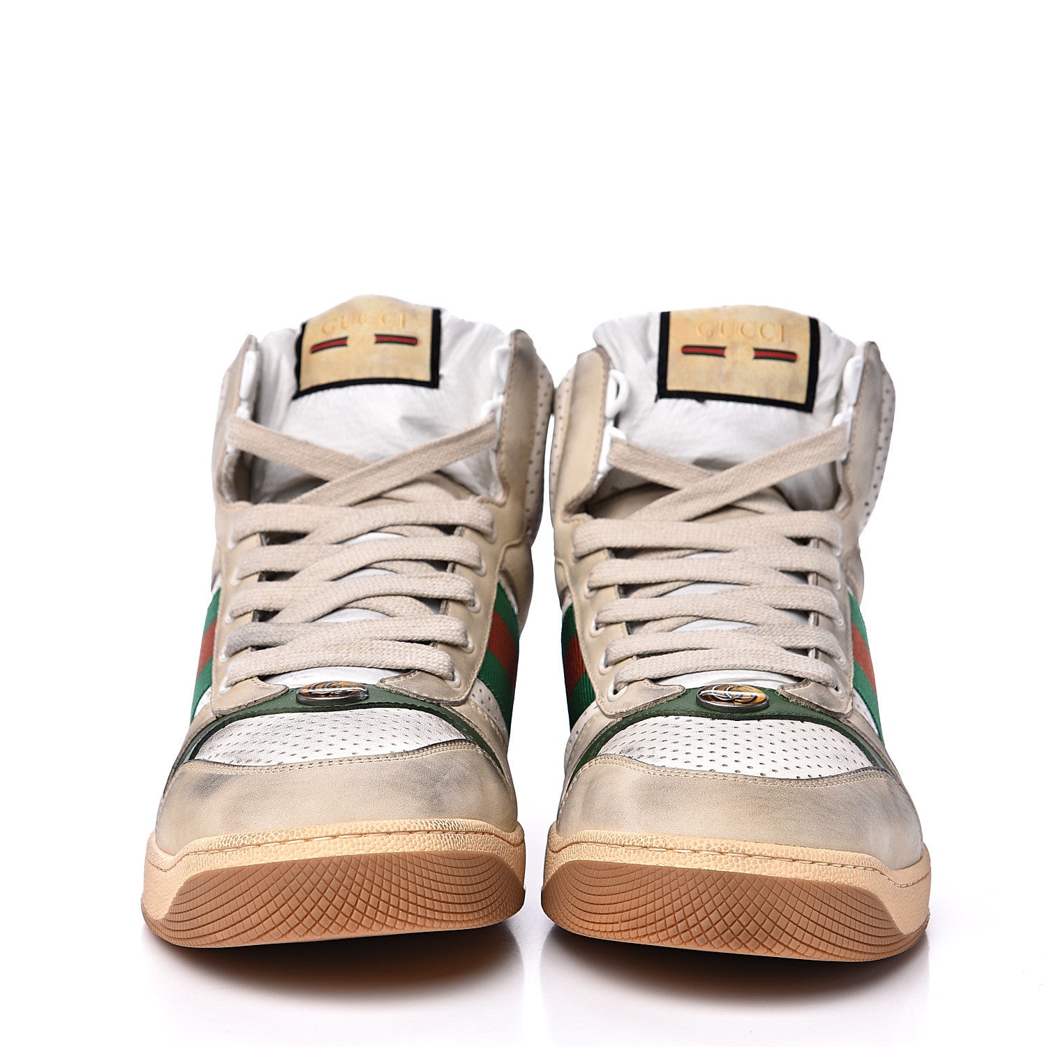 Gucci Nubuck Web Mens Screener High Top Sneakers 9 Dusty Milk White Vintage Green 2 of 9