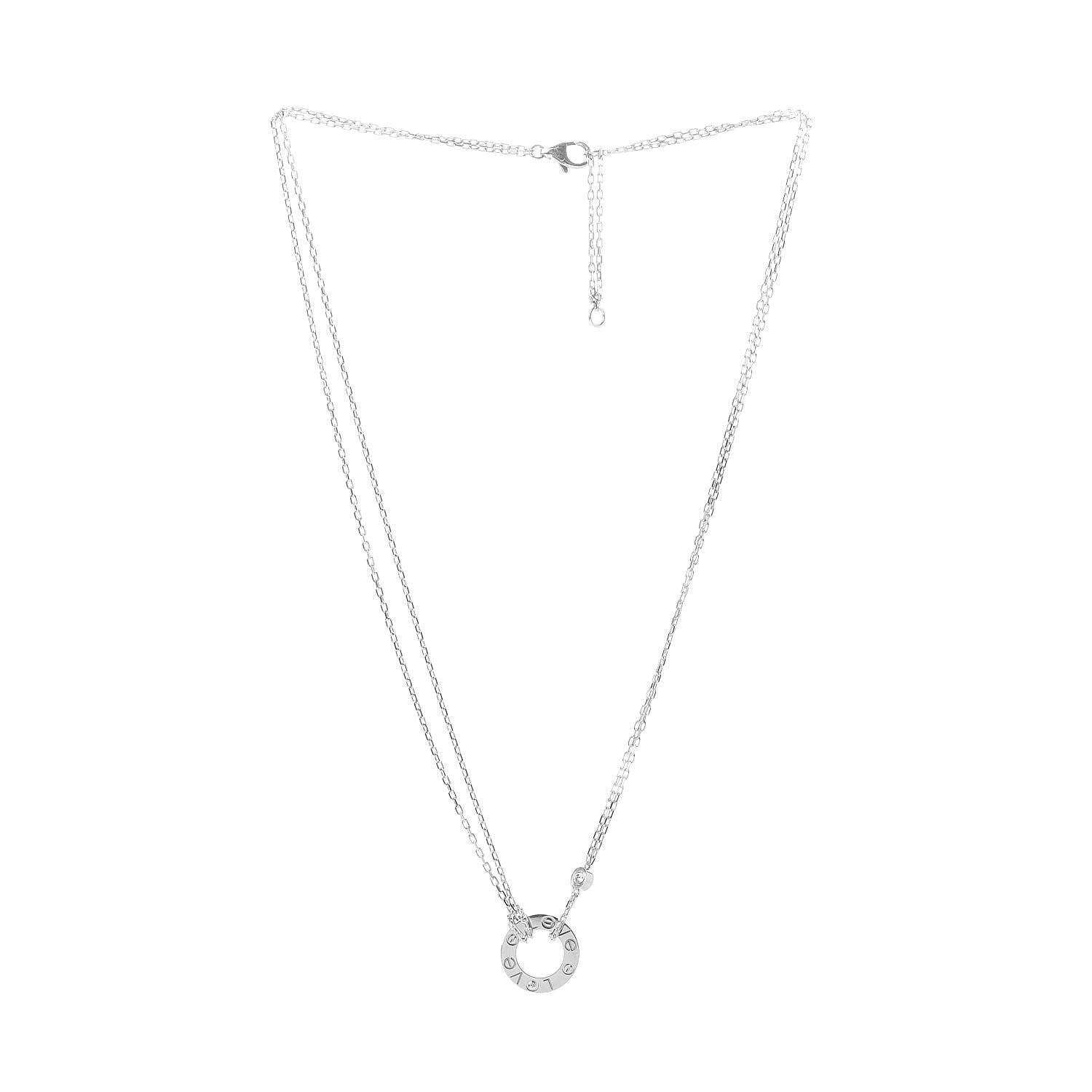 Cartier 18K White Gold 2 Diamond LOVE Necklace 3 of 4