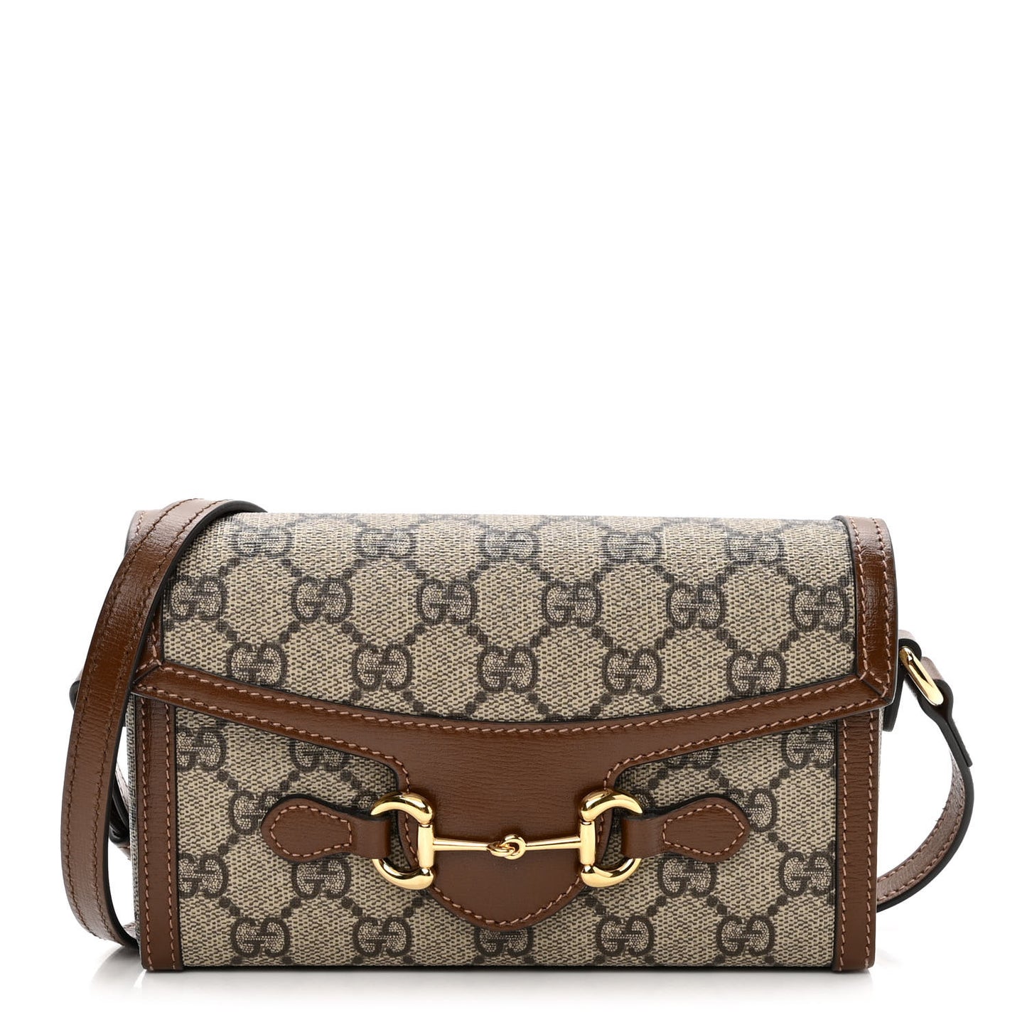 GG Supreme Monogram Mini Horsebit 1955 Shoulder Bag Beige Brown Sugar