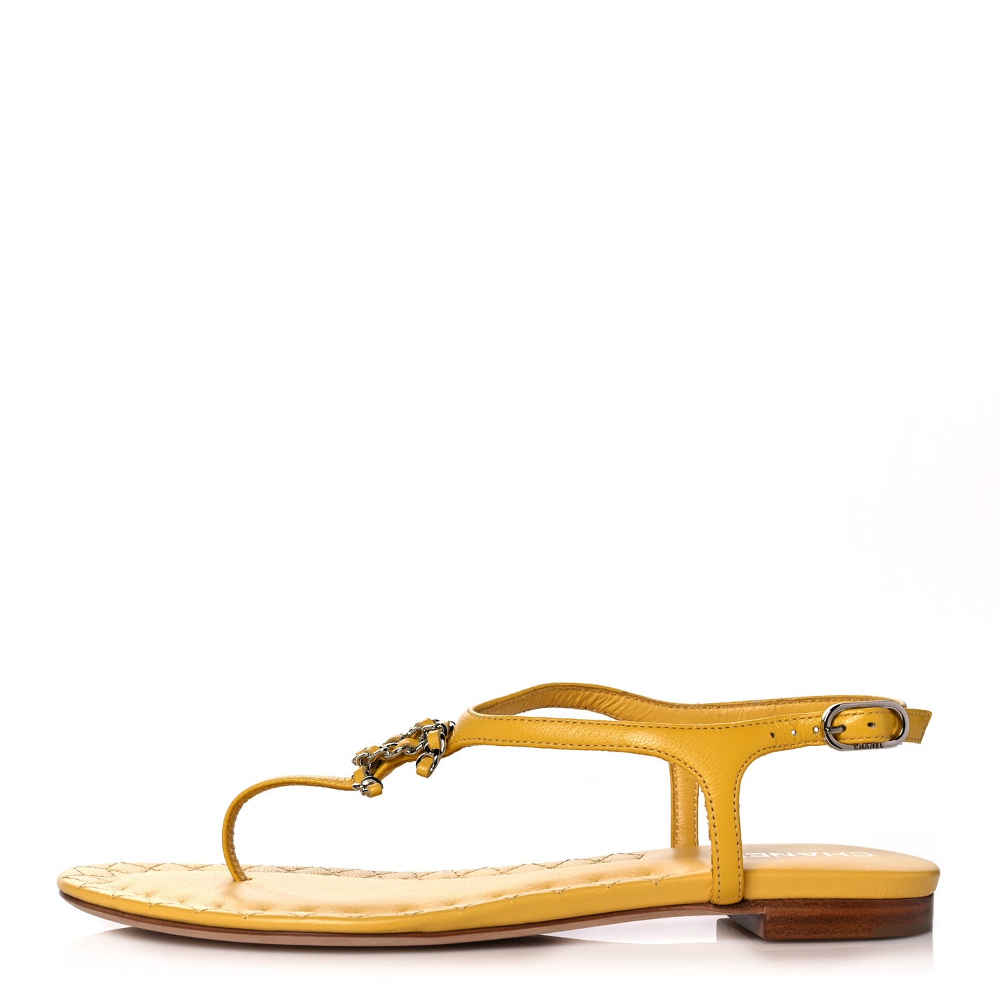 Lambskin CC Logo Thong Sandals 35 Yellow