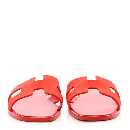 Hermes Suede Goatskin Oran Sandals 39.5 Rouge Grenadine 2 of 8