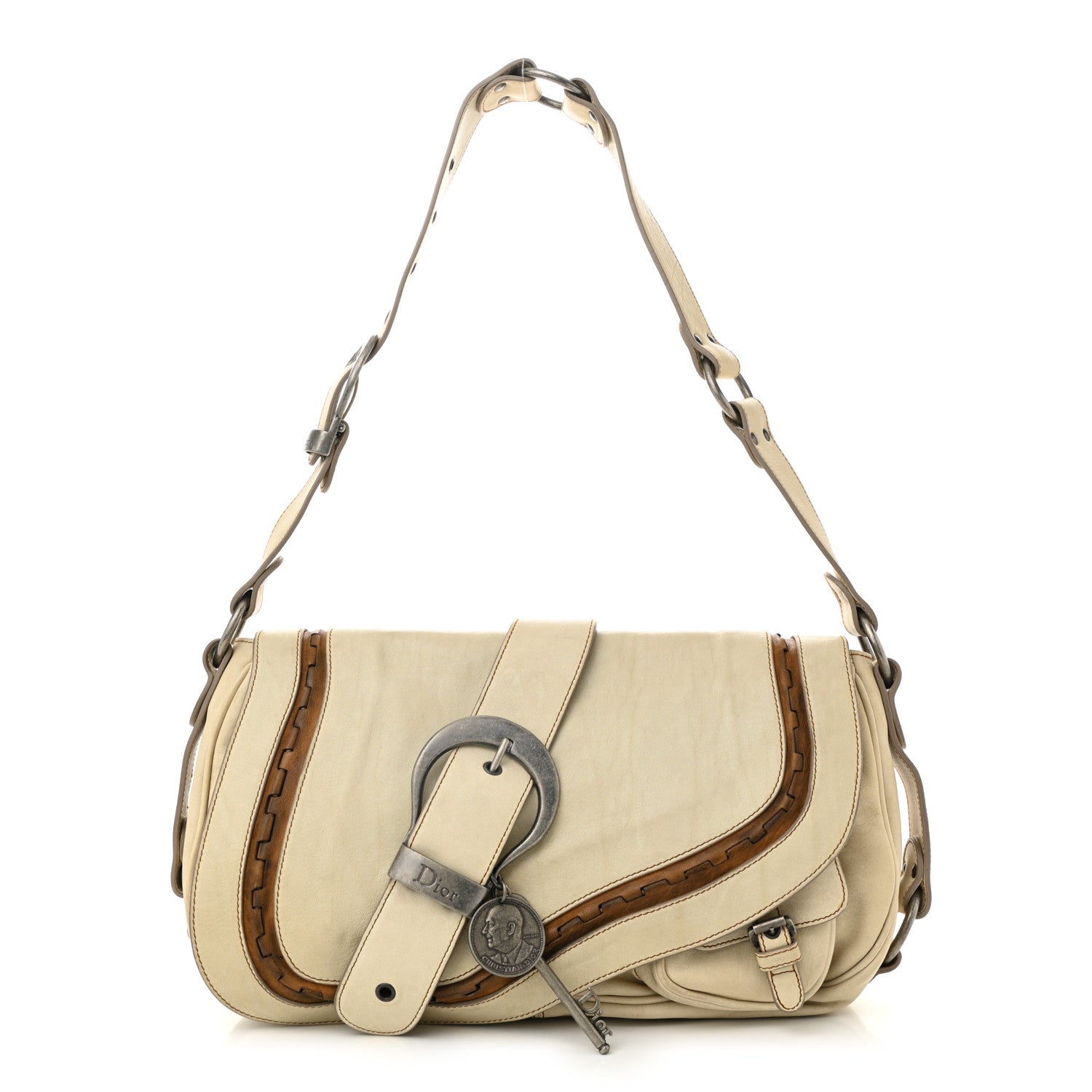Christian Dior Calfskin Medium Gaucho Double Saddle Bag Ivory 1 of 11
