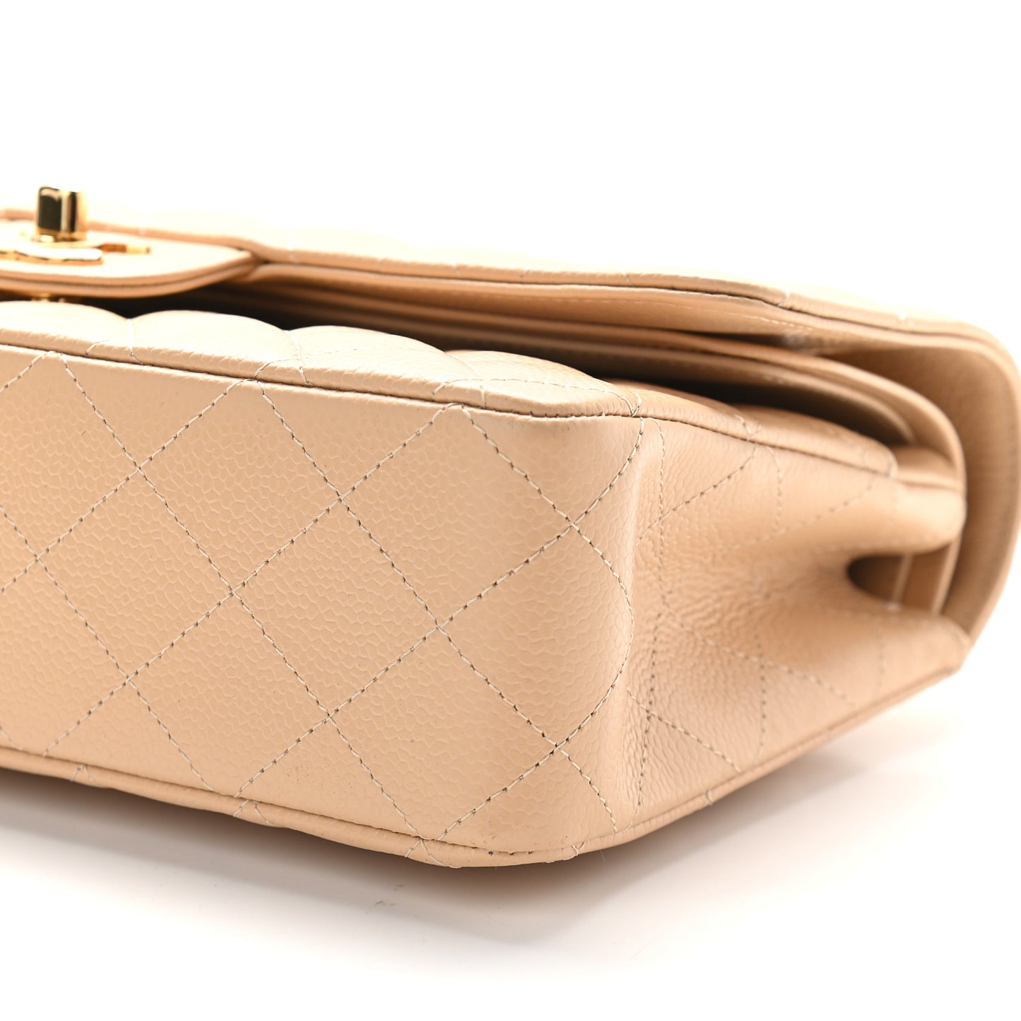Caviar Quilted Medium Double Flap Beige