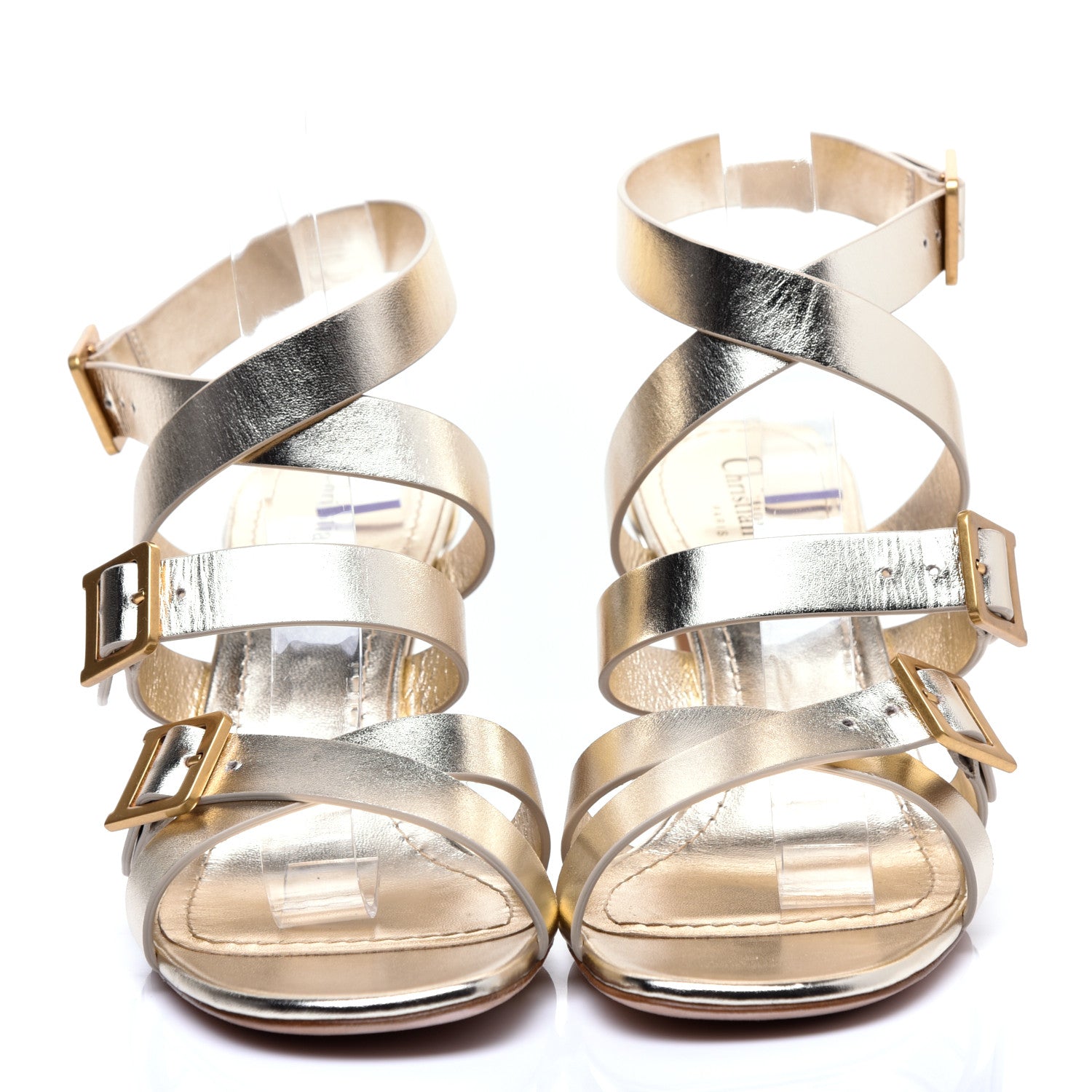 Christian Dior Laminated Calfskin Double D 70mm Sandals 40 Pale Gold 2 of 10