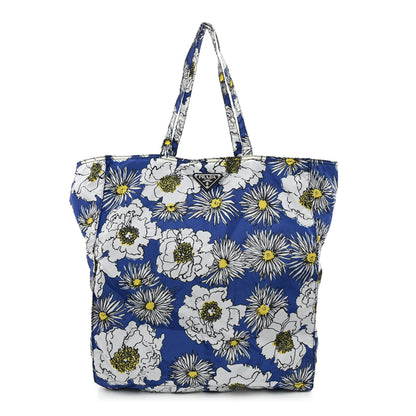 Prada Tessuto Nylon Floral Print BYOBag Shopping Tote Bluette 3 of 13