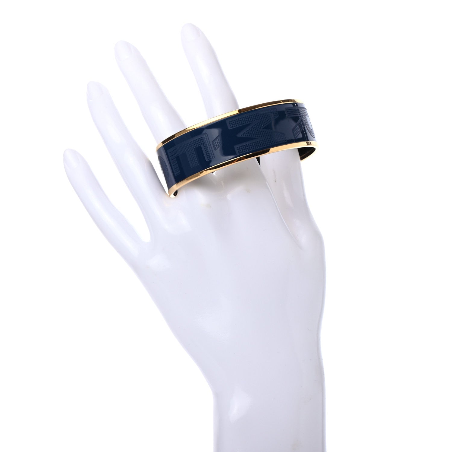 Hermes Enamel Wide Printed Sellier Bracelet 65 Bleu De Genes 2 of 6
