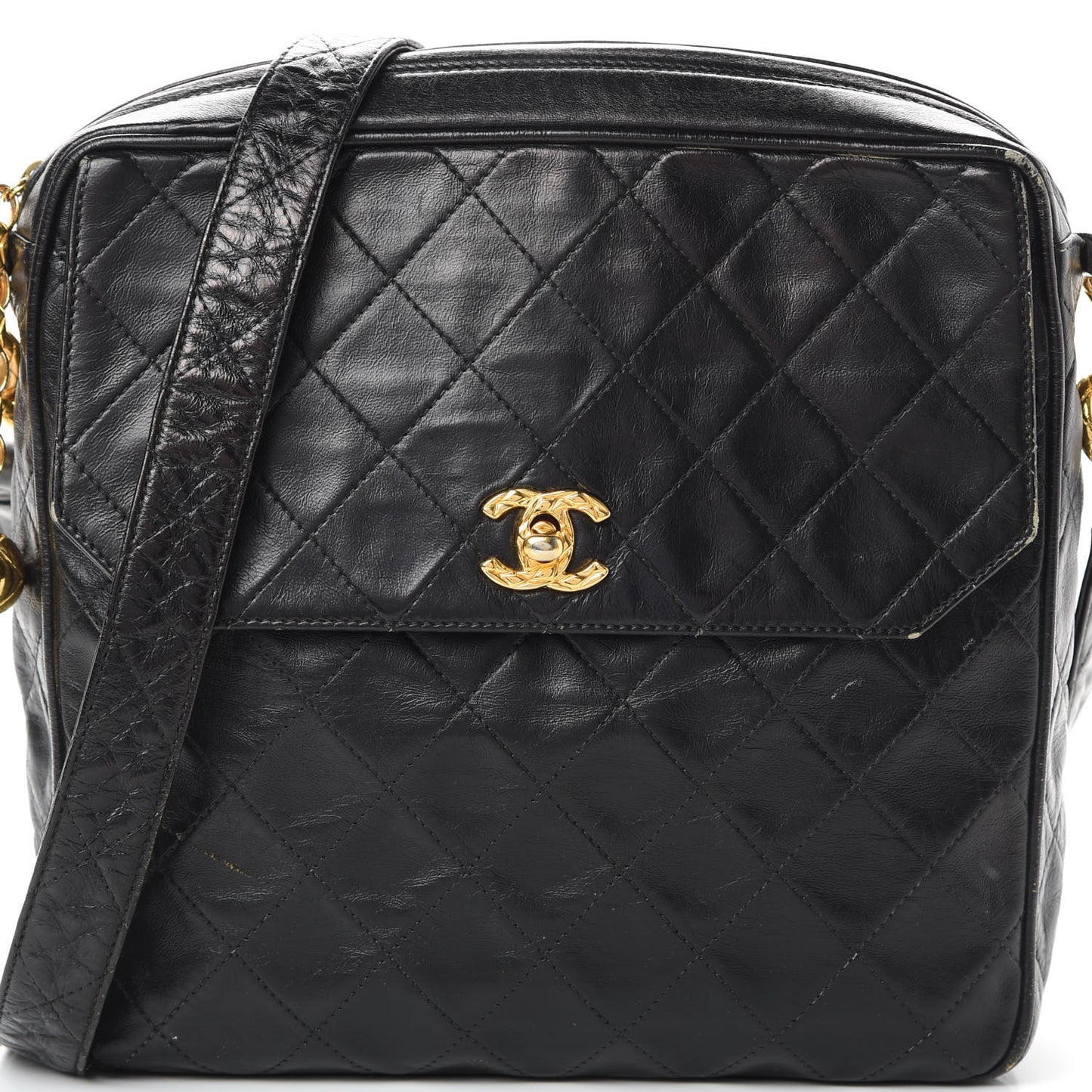 Lambskin Quilted Flap Shoulder Bag Black