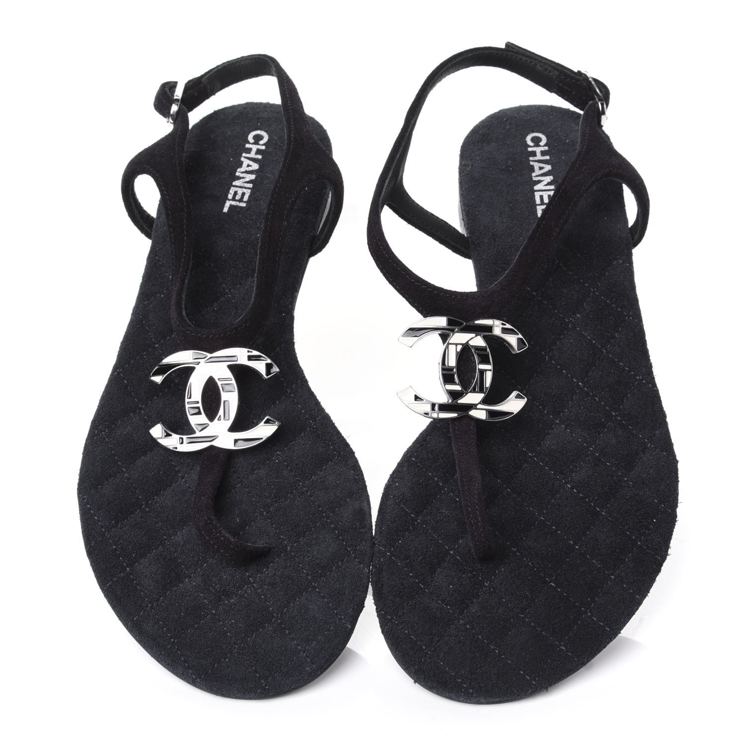 Chanel Suede Goatskin CC Thong Sandals 36 Navy 5 of 10