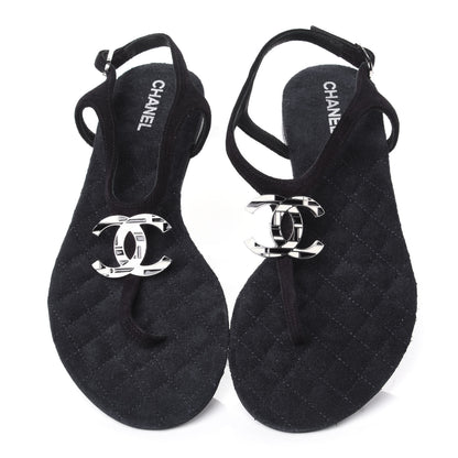 Chanel Suede Goatskin CC Thong Sandals 36 Navy 5 of 10