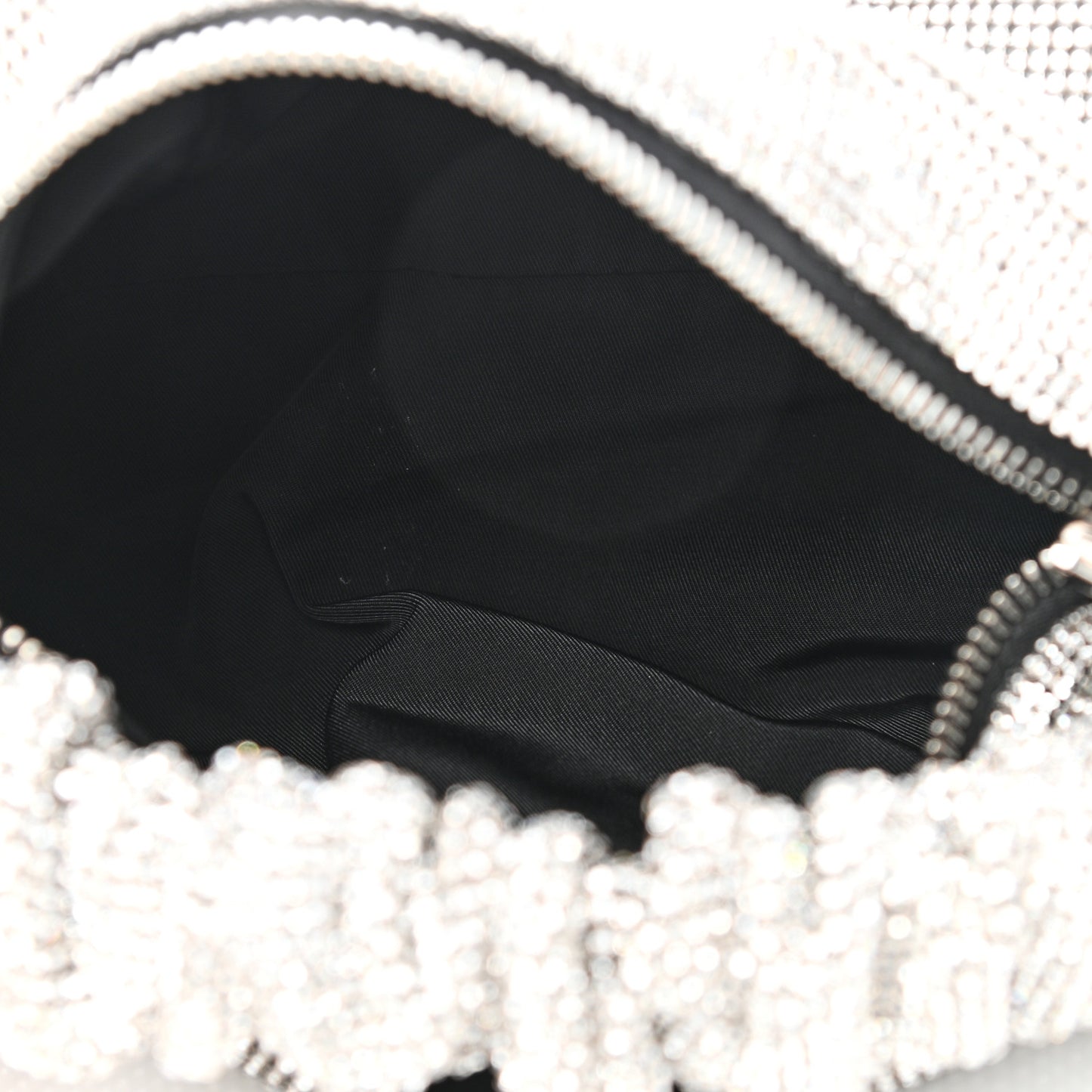 Mesh Crystal Rhinestone Mini Scrunchie Clutch Black Silver