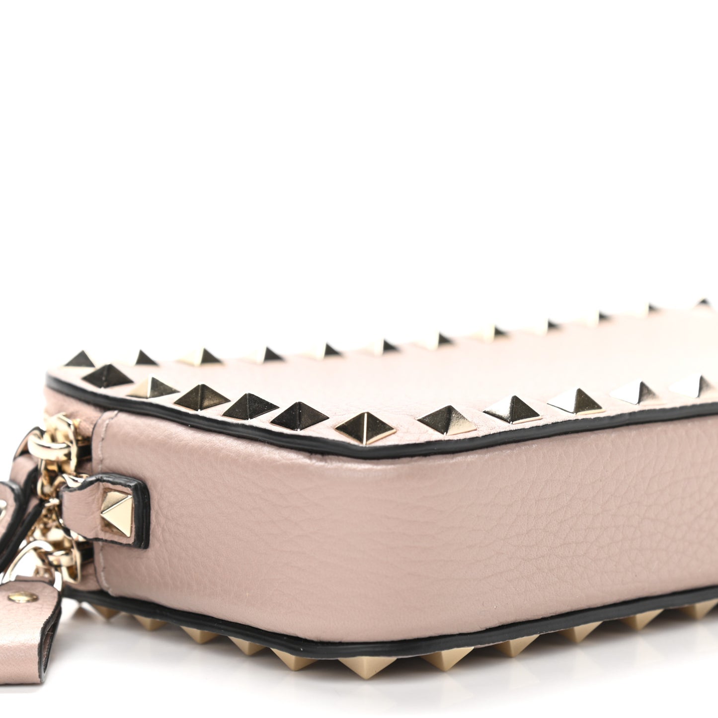 Pebbled Calfskin Rockstud Double Zip Camera Crossbody Bag Poudre
