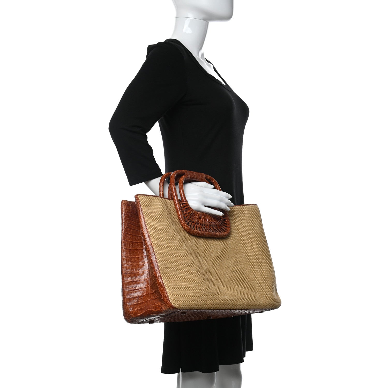 Nancy Gonzalez Linen Crocodile Tote Brown 2 of 13