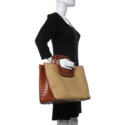 Nancy Gonzalez Linen Crocodile Tote Brown 2 of 13