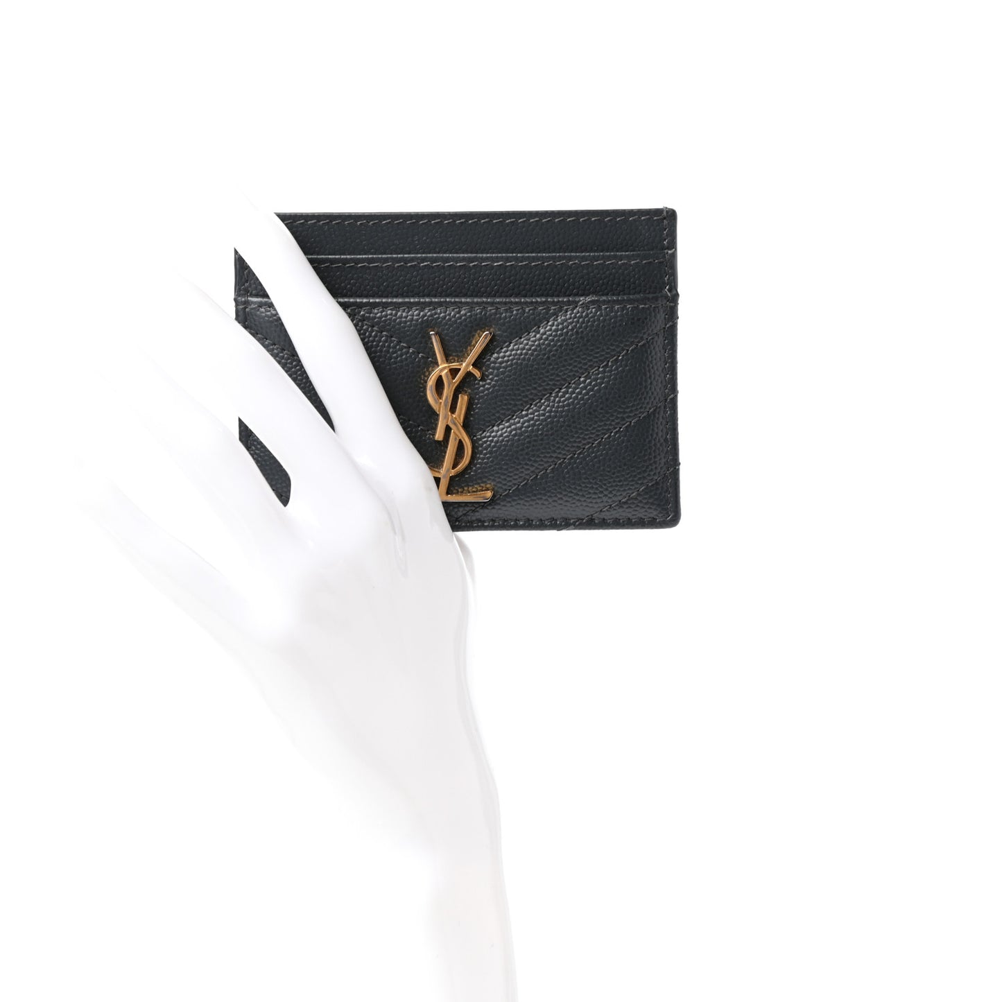 Grain De Poudre Matelasse Chevron Monogram Credit Card Case Coal