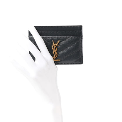 Saint Laurent Grain De Poudre Matelasse Chevron Monogram Credit Card Case Coal 2 of 6