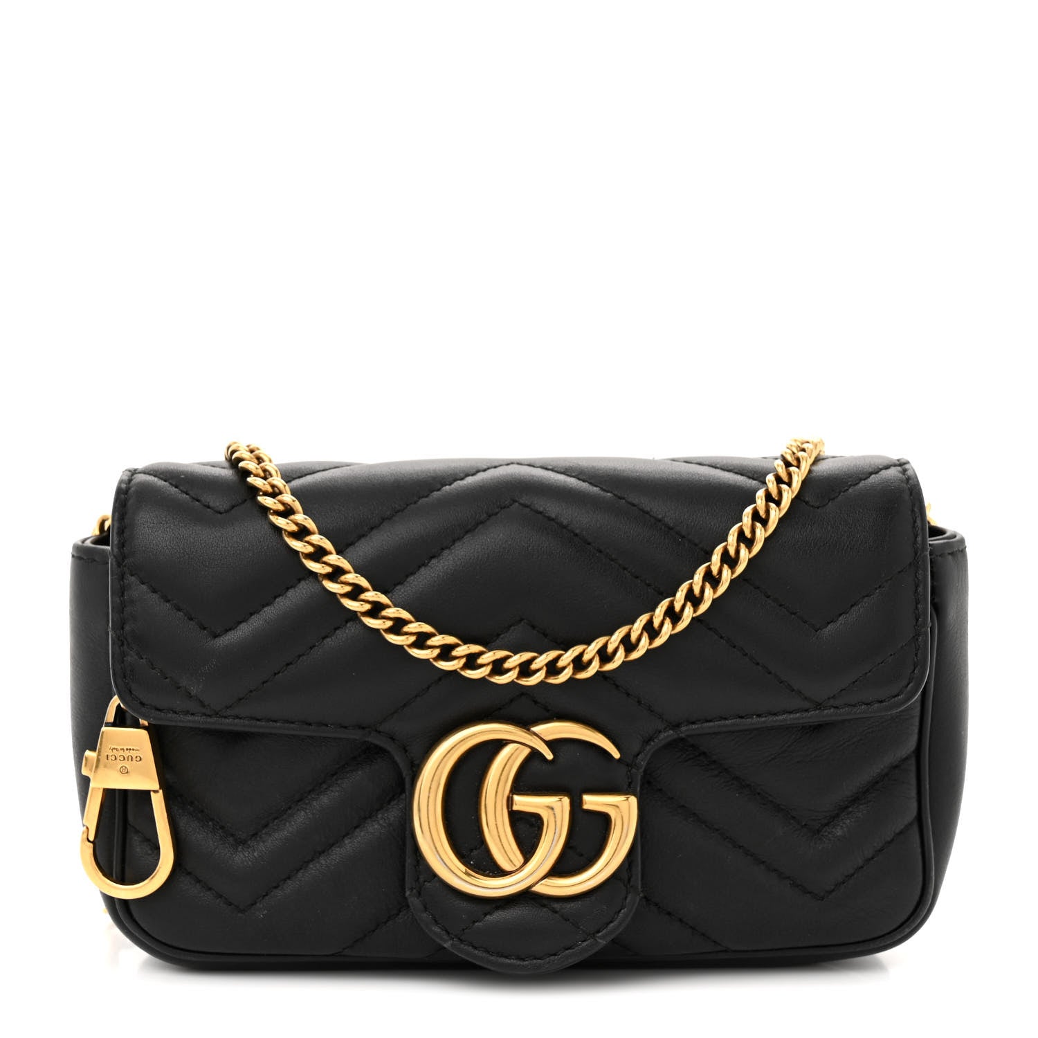 Gucci Calfskin Matelasse Super Mini GG Marmont Shoulder Bag Black 1 of 12