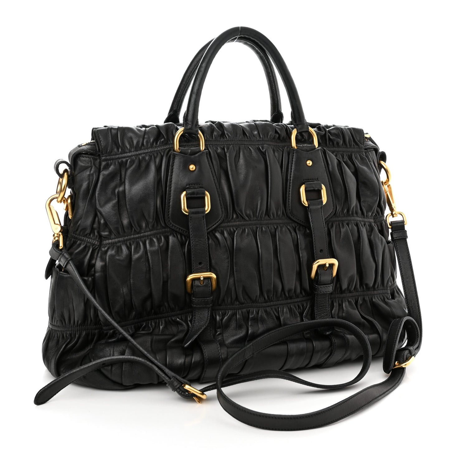 Nappa Gaufre Buckle Shoulder Bag Black