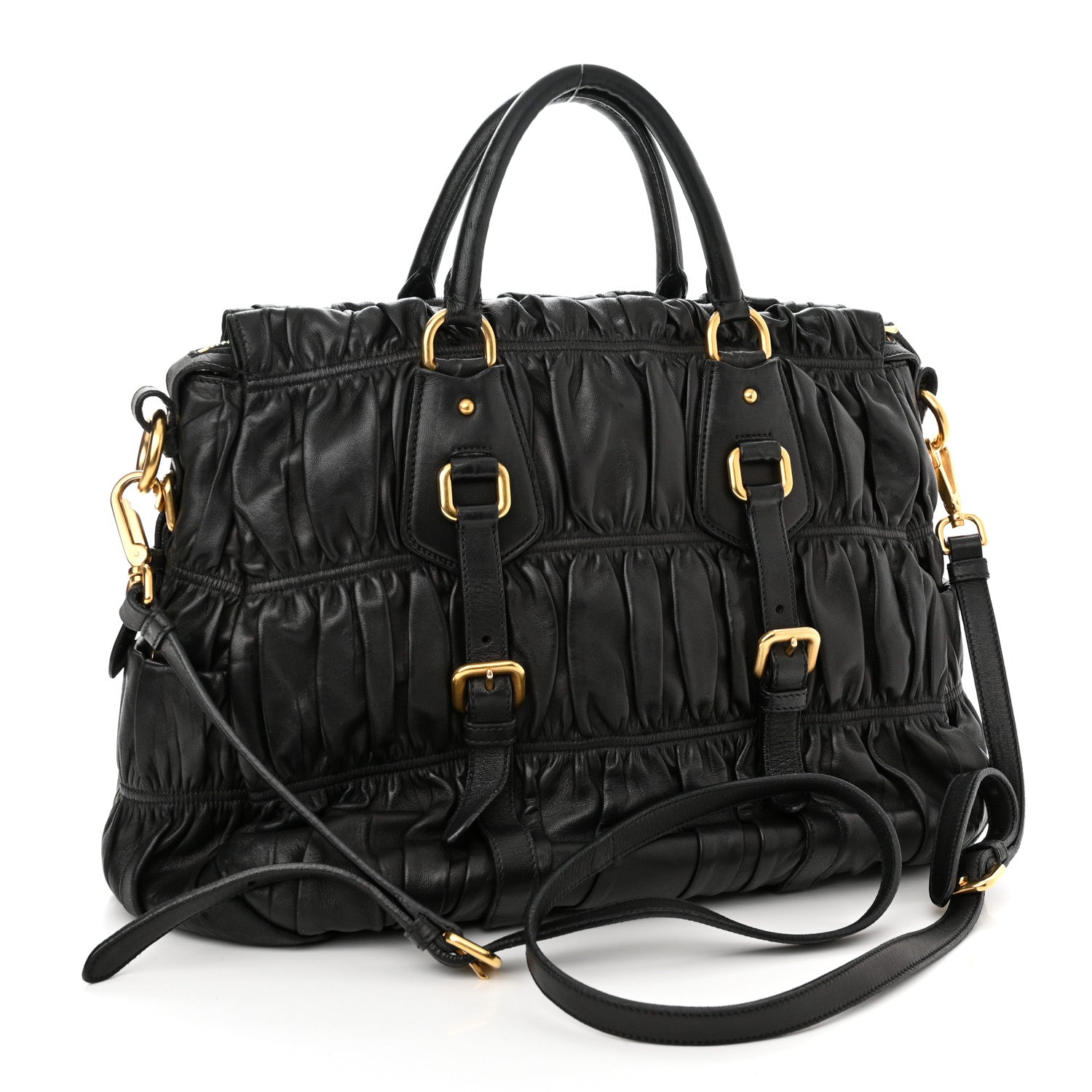 Prada Nappa Gaufre Buckle Shoulder Bag Black 3 of 15