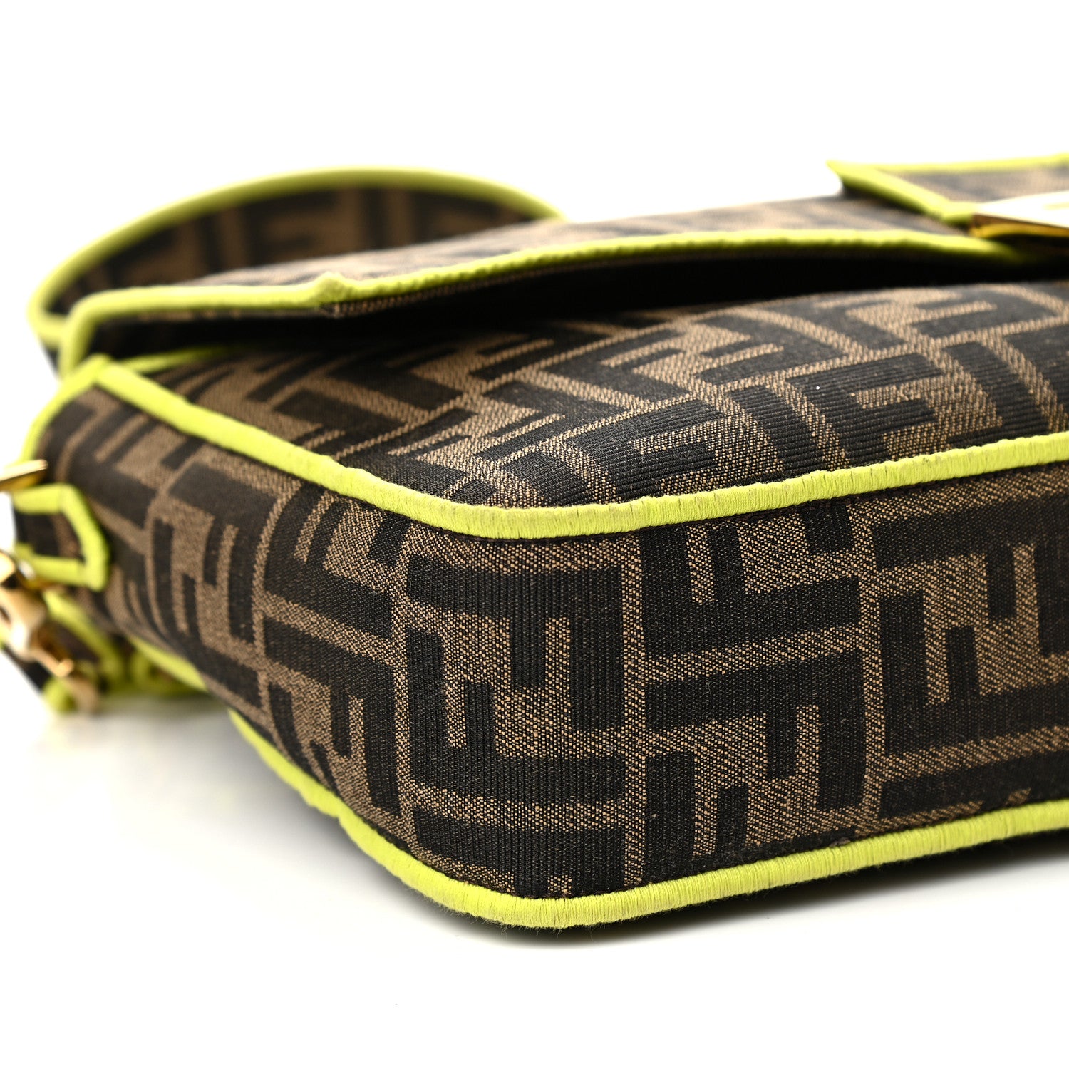 Fendi Fabric Jacquard FF 1974 Large Baguette Tobacco Moro Giallo Fluo 8 of 9