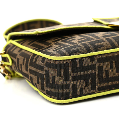 Fendi Fabric Jacquard FF 1974 Large Baguette Tobacco Moro Giallo Fluo 8 of 9