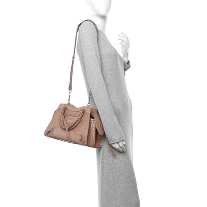Balenciaga Shiny Supple Calfskin Crocodile Embossed Neo Classic Silver Hardware S City Nude Beige 2 of 13
