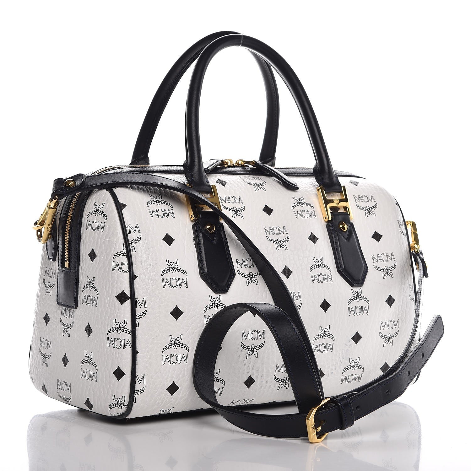 MCM Visetos Heritage Boston Satchel White 3 of 18