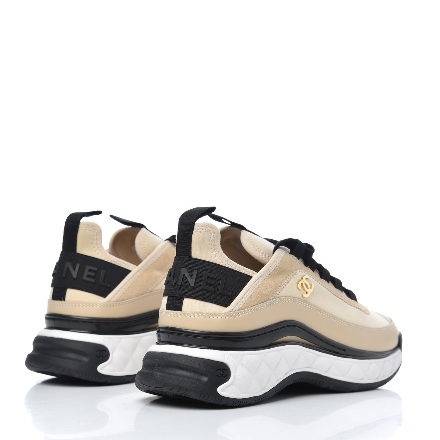 Velvet Calfskin Mixed Fibers CC Sneakers 38 Beige