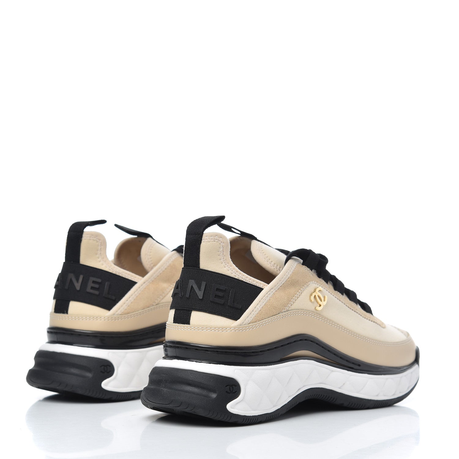 Chanel Velvet Calfskin Mixed Fibers CC Sneakers 38 Beige 4 of 15