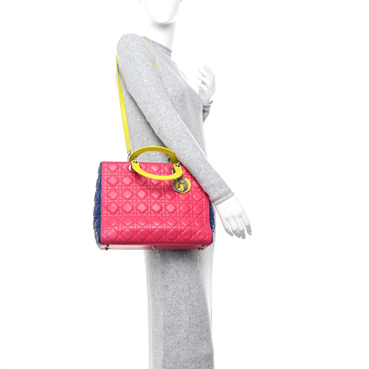 Christian Dior Lambskin Cannage Large Tri-Color Lady Dior Pink Blue Yellow 2 of 13