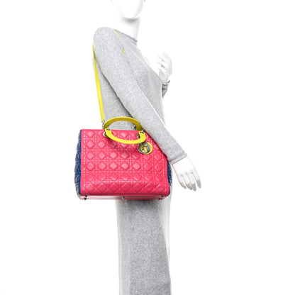 Christian Dior Lambskin Cannage Large Tri-Color Lady Dior Pink Blue Yellow 2 of 13