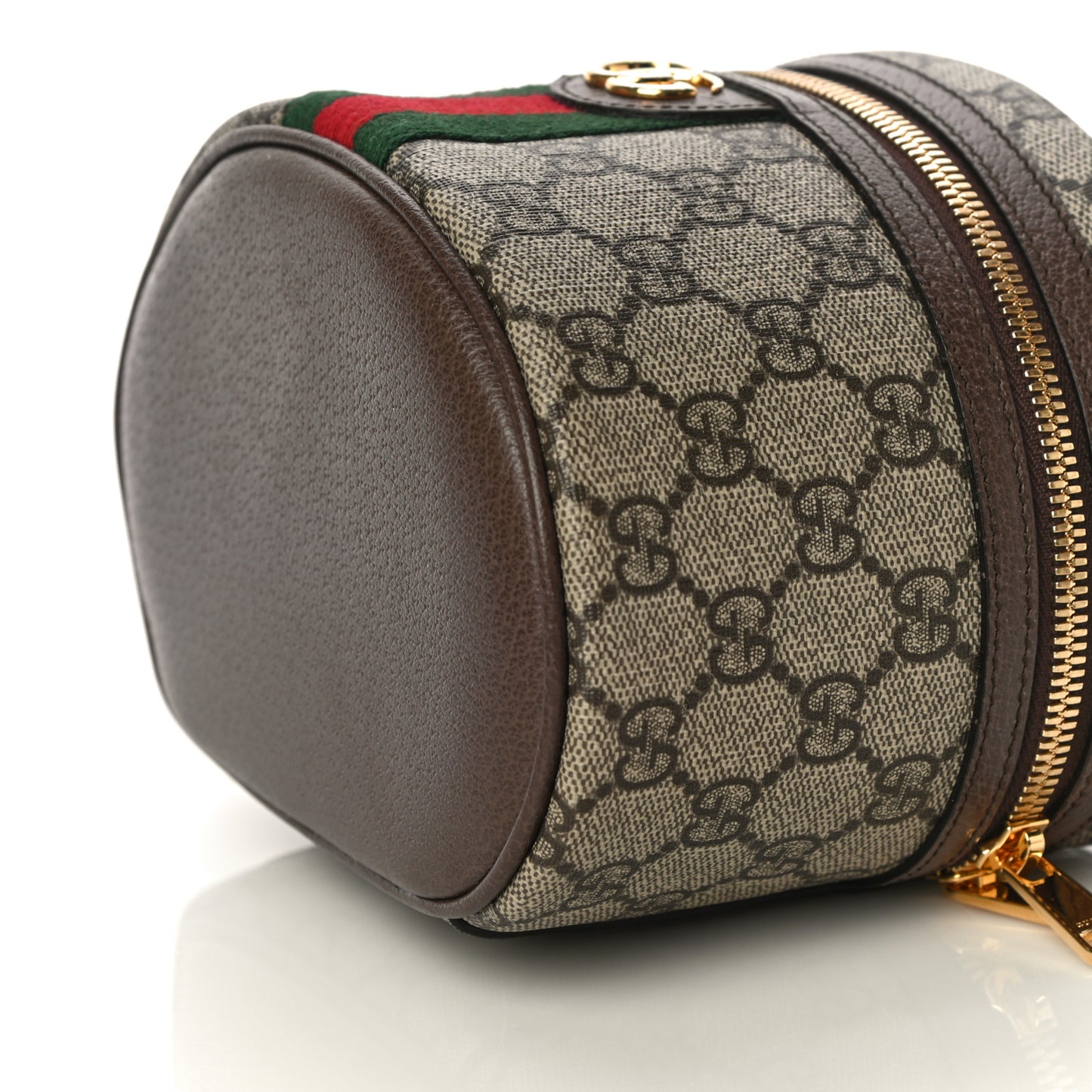 GG Supreme Monogram Textured Calfskin Web Ophidia Vanity Cosmetic Case Beige Ebony New Acero