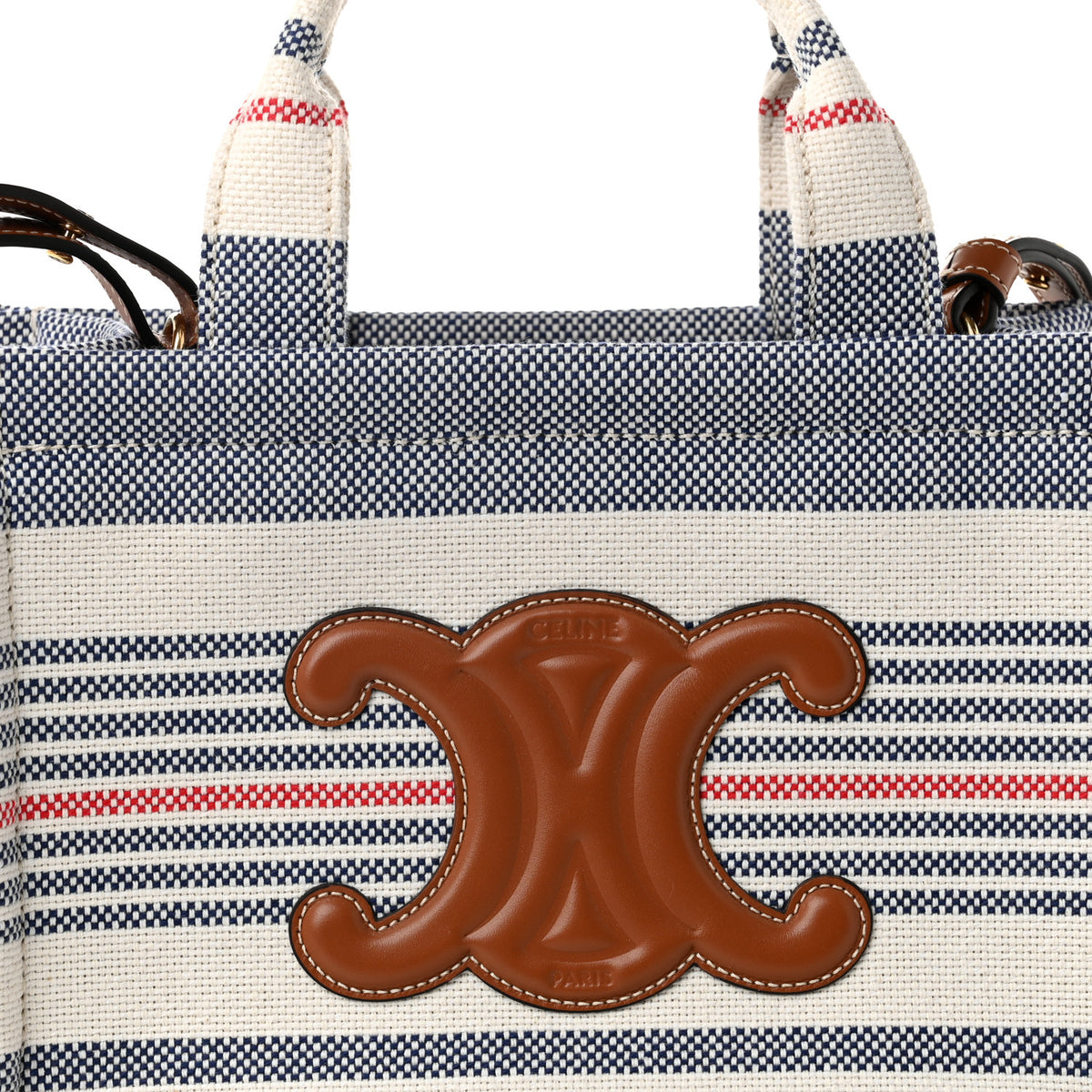 Celine Canvas Calfskin Striped Triomphe Small Cabas Thais Multicolor 7 of 9