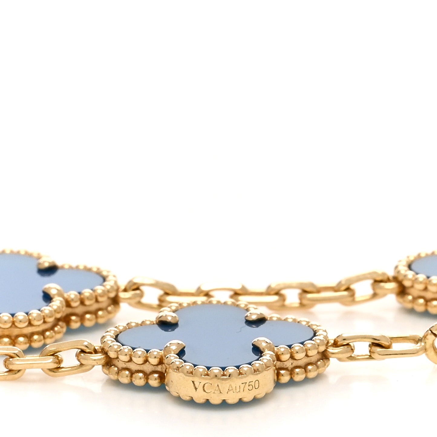 18K Yellow Gold Blue Agate 5 Motifs Vintage Alhambra Bracelet