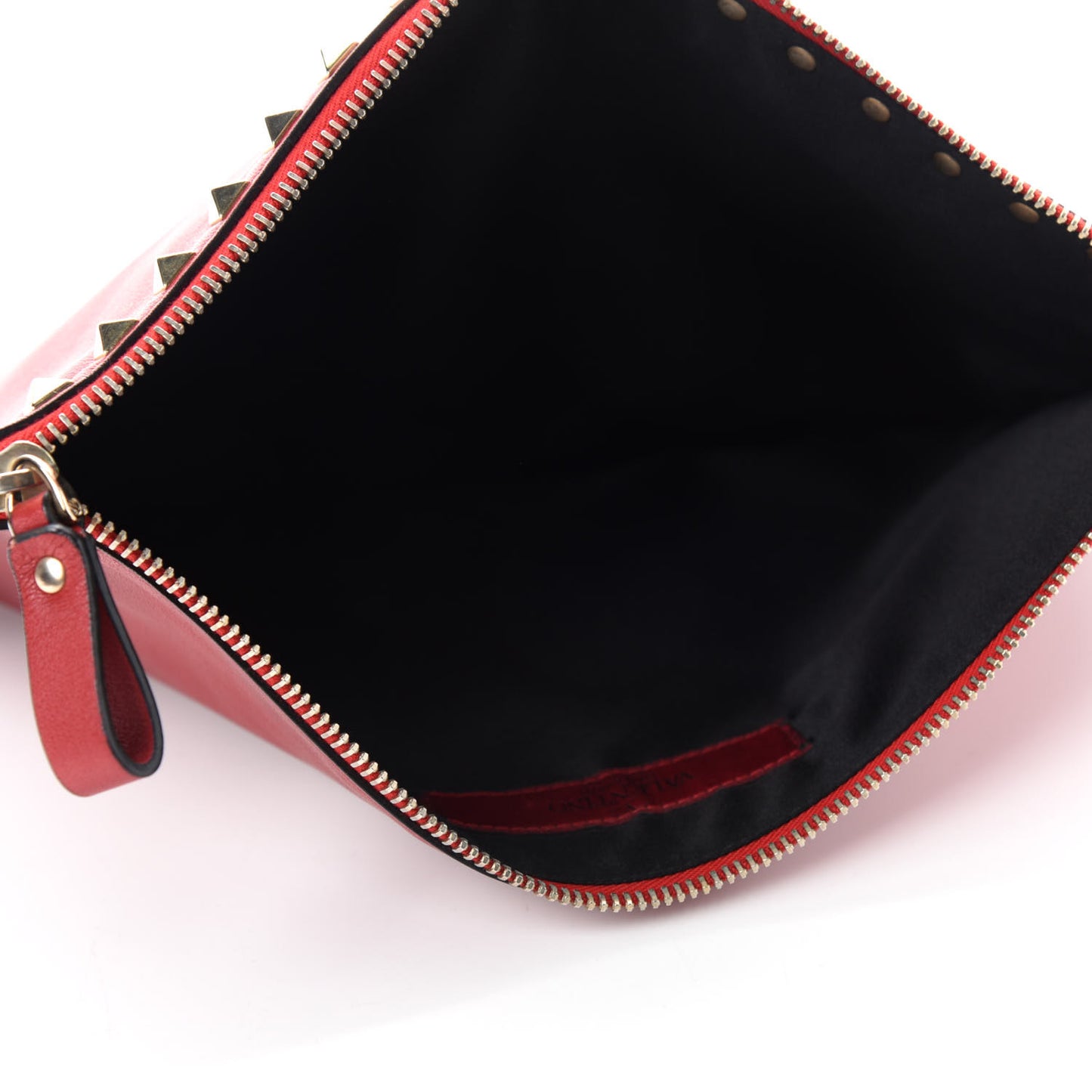 Vitello Large Rockstud Zip Pouch Red