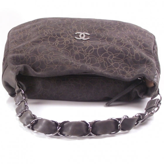 Suede Camelia Chain Hobo Gray