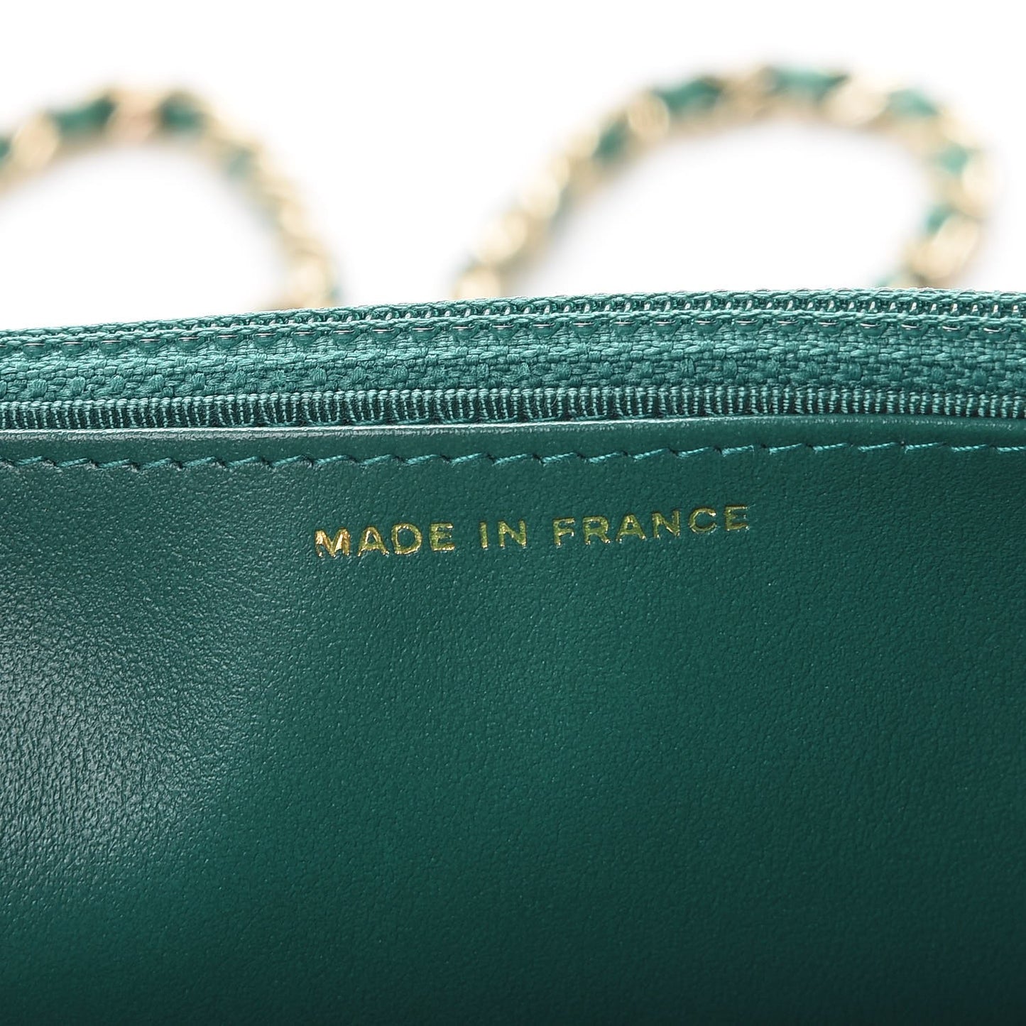 Metallic Caviar Quilted Wallet On Chain WOC Green