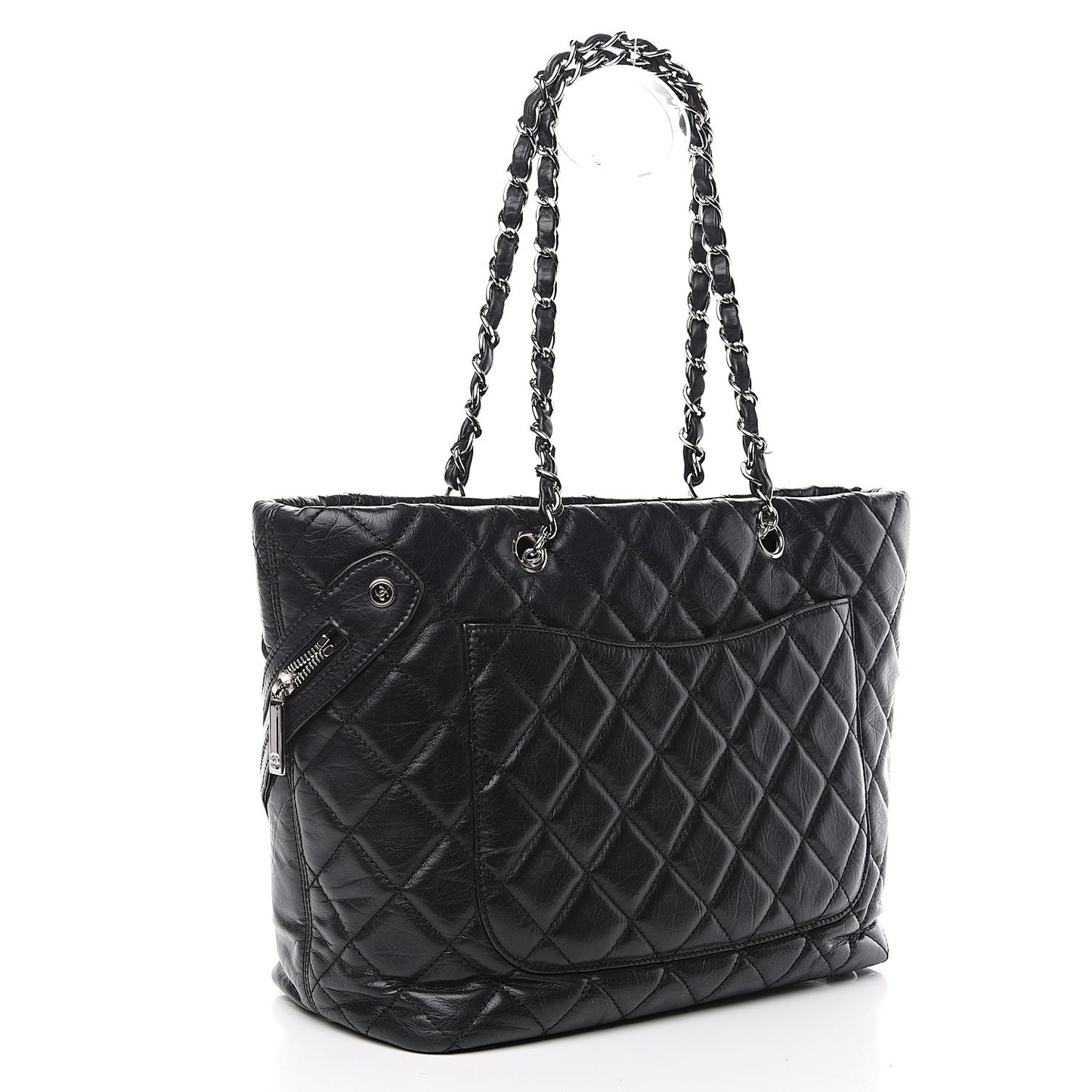 Aged Calfskin Quilted Large Cotton Club Tote Black