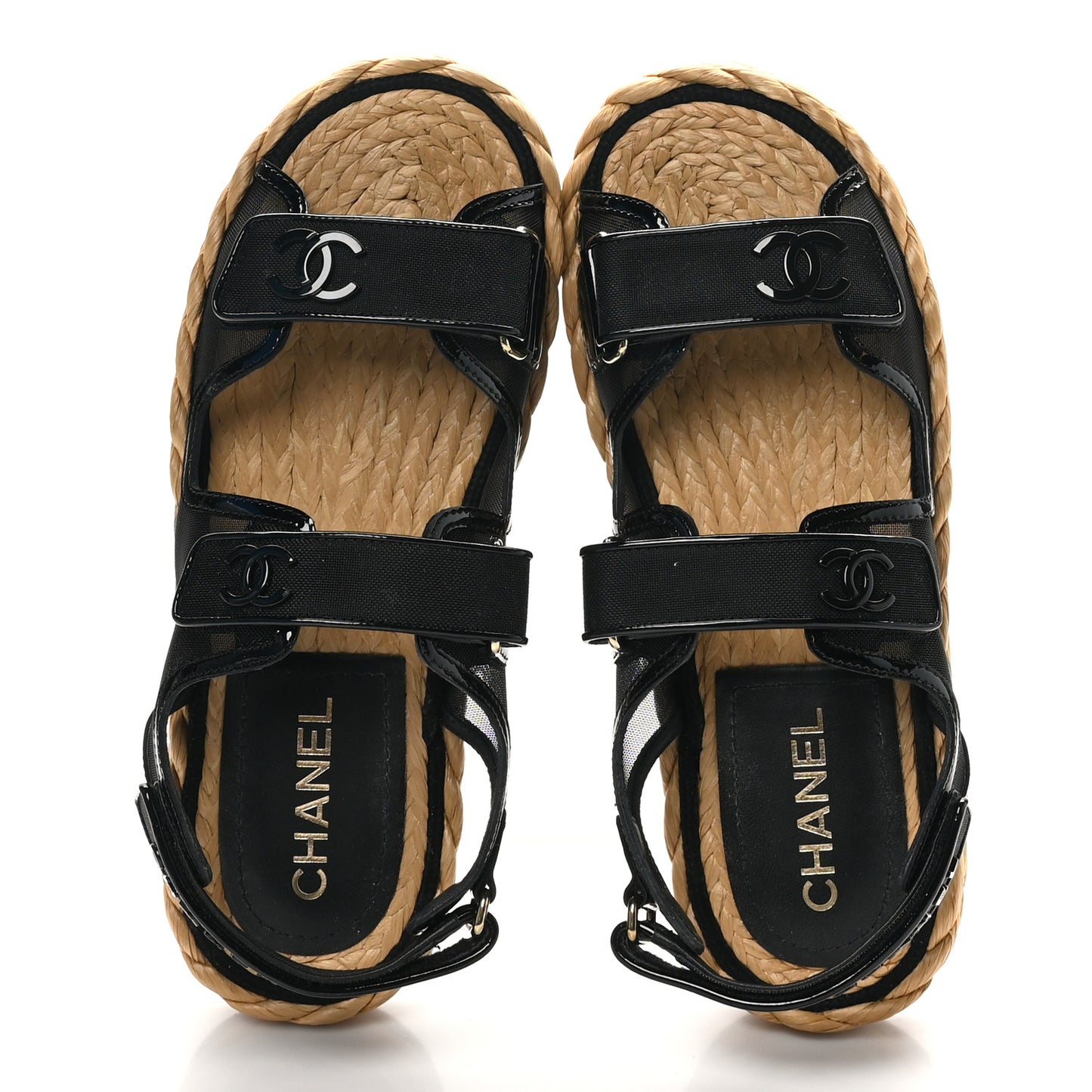 Mesh Patent Calfskin Velcro Dad Sandals 40 Black