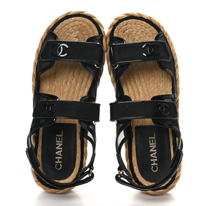 Chanel Mesh Patent Calfskin Velcro Dad Sandals 40 Black 2 of 10