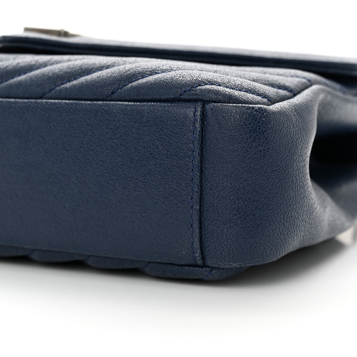 Saint Laurent Sheepskin Matelasse Chevron Monogram Medium College Bag Navy 9 of 10