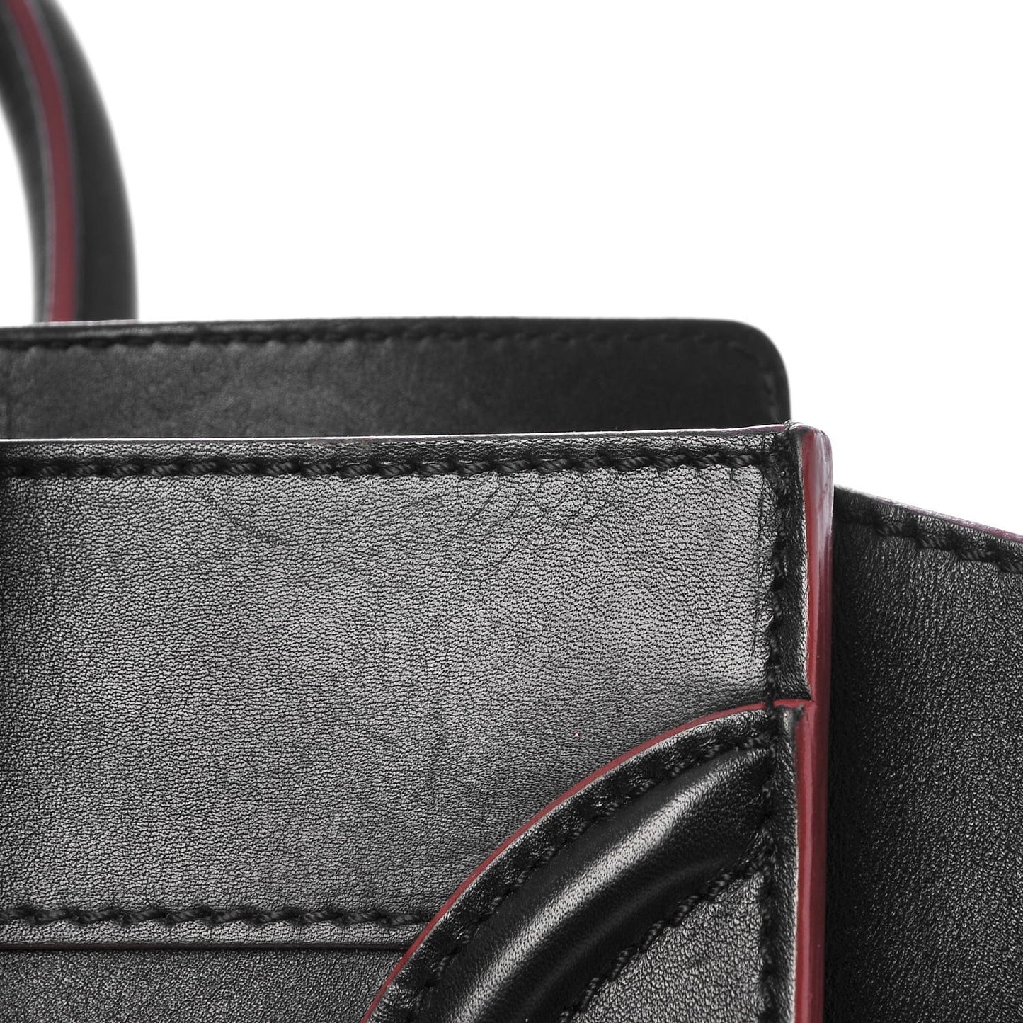 Smooth Calfskin Mini Luggage Black Pink Trim
