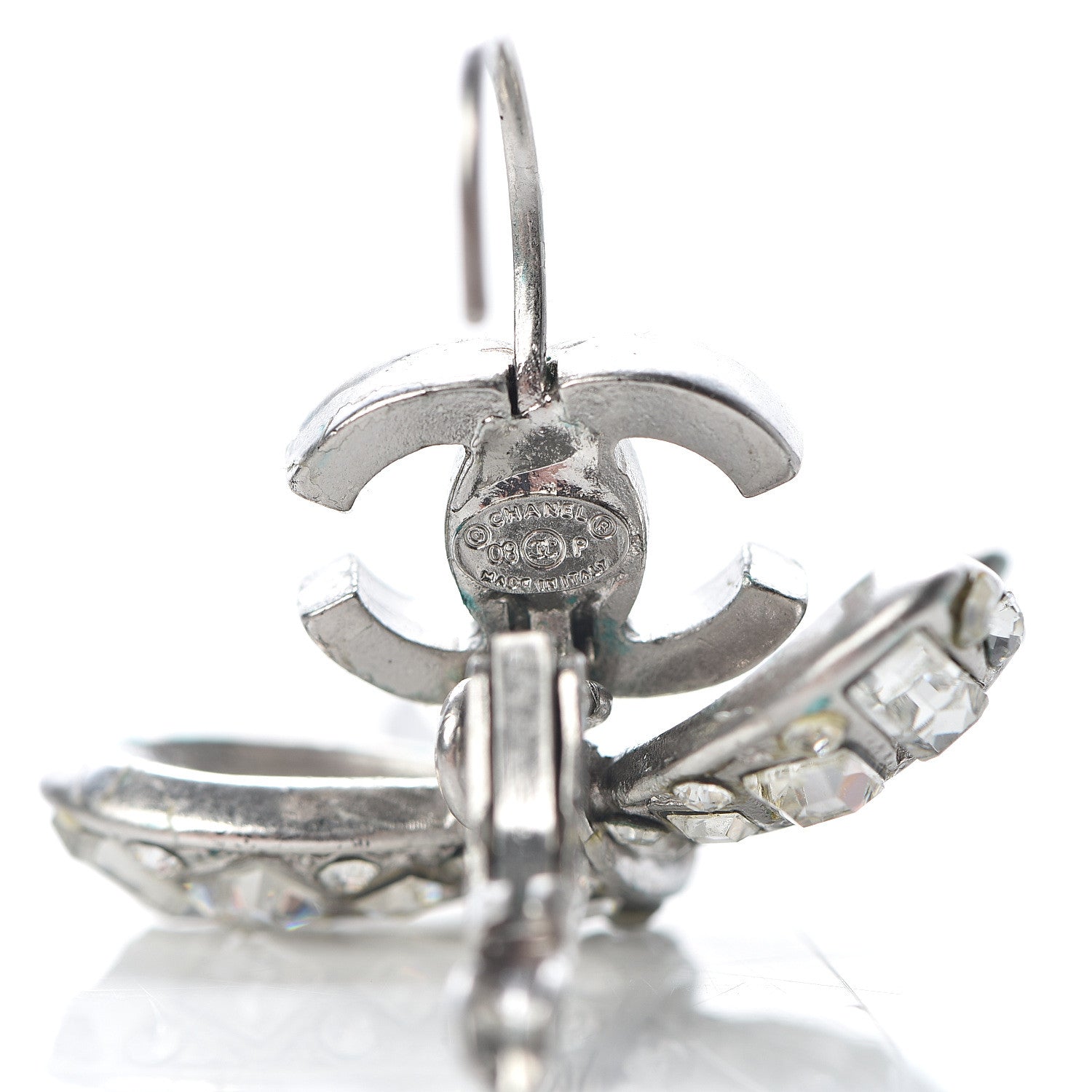 Chanel Crystal CC Bow Dangle Earrings Silver 4 of 4