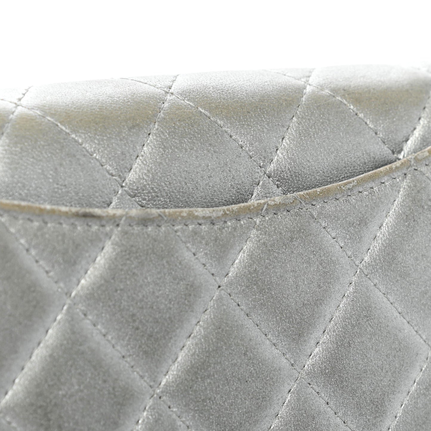 Metallic Lambskin Quilted Yen Wallet Silver
