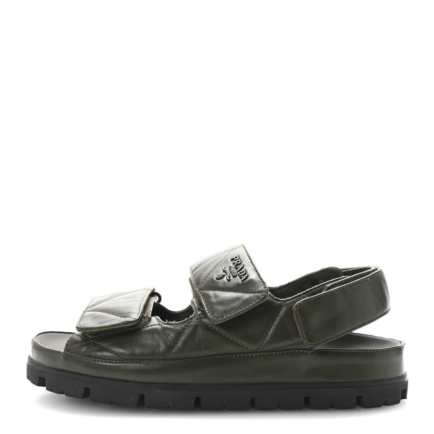 Prada Nappa Quilted Padded Slingback Sandals 35.5 Militare 1 of 9