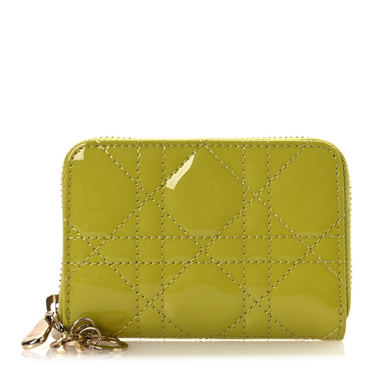 Patent Cannage Small Lady Dior Voyageur Coin Purse Lime