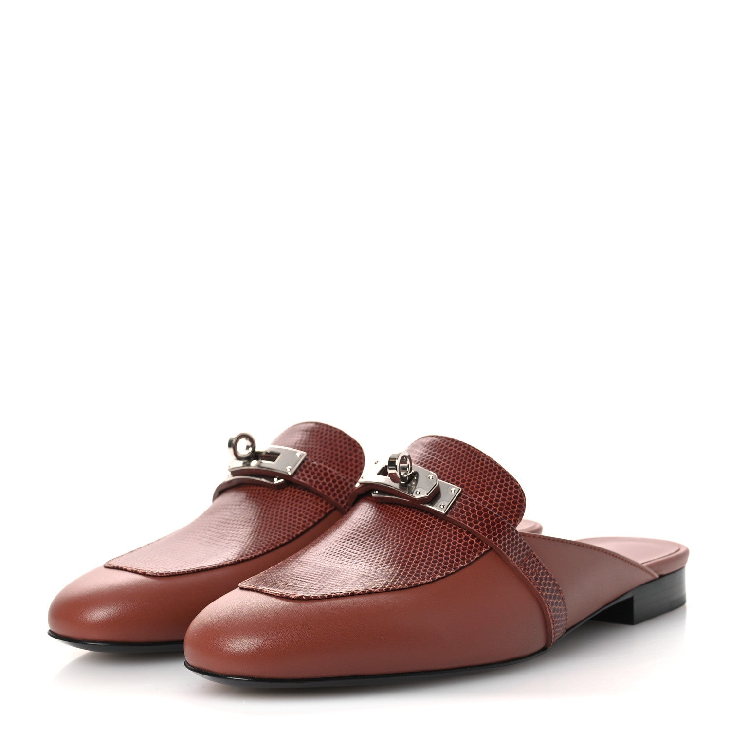 Hermes Lizard Calfskin Oz Mules 37 Rouge Sepia 4 of 12