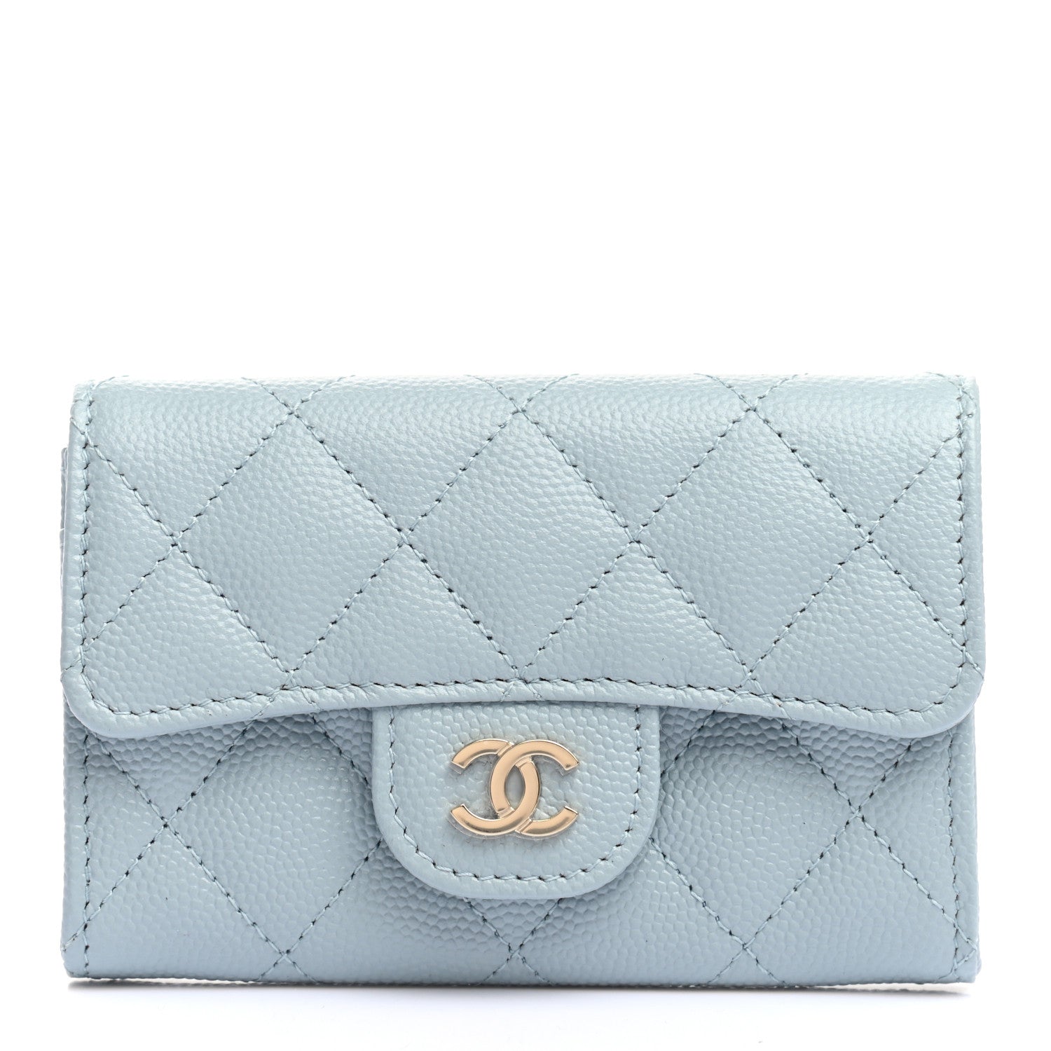 Chanel Caviar Quilted Flap Card Holder Wallet Light Blue 1 of 8