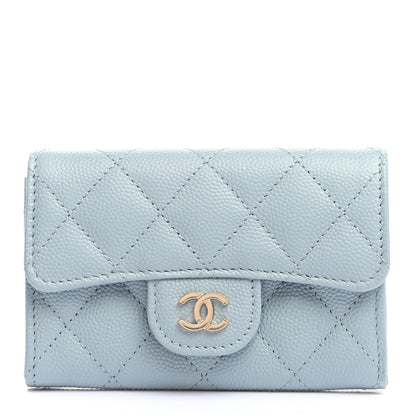 Chanel Caviar Quilted Flap Card Holder Wallet Light Blue 1 of 8