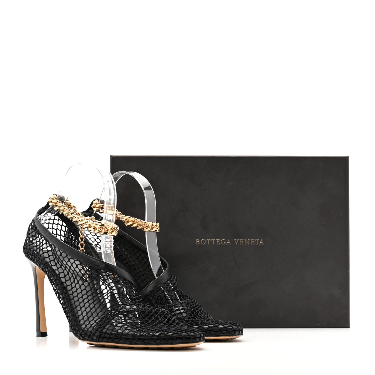 Mesh Nappa Chunky Chain Sandals 40 Black