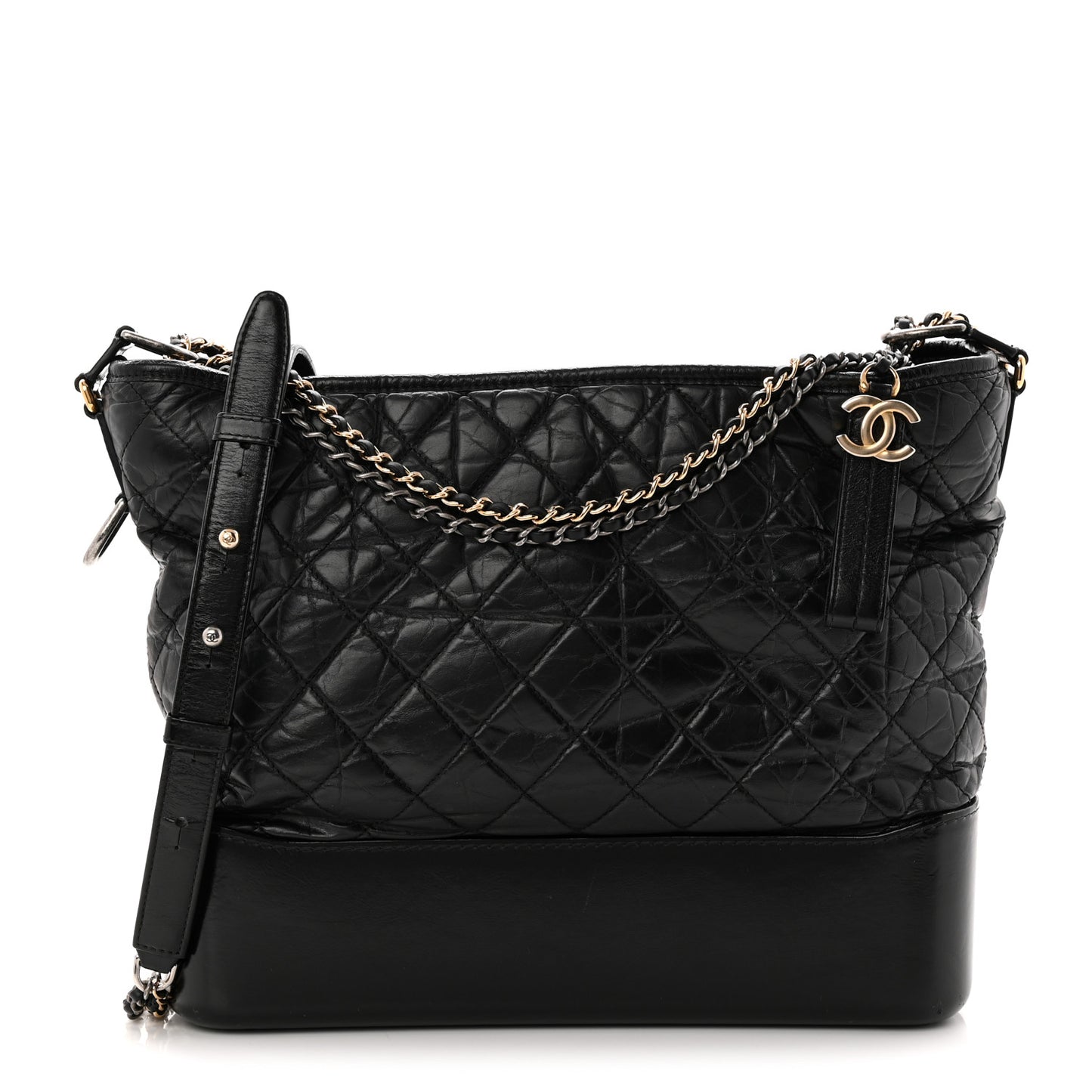 Aged Calfskin Quilted Large Gabrielle Hobo Black